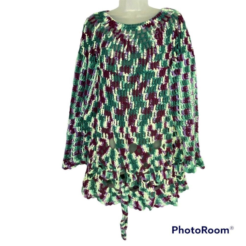 Handmade Crochet Sweater Top Women S Multicolor Boho‎ Festival Hippie Fairycore